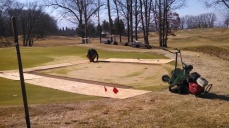 Sod repair on number 17 Ridge green.  The turf is dead from ice formation over the winter months.  This was caused by the freeze/ thaw cycles that happened in January.